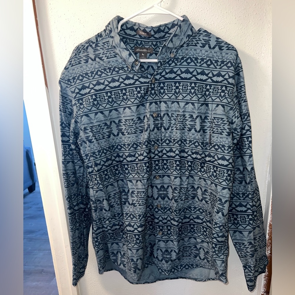 #21 EDDIE BAUER mens aztec button down, size large